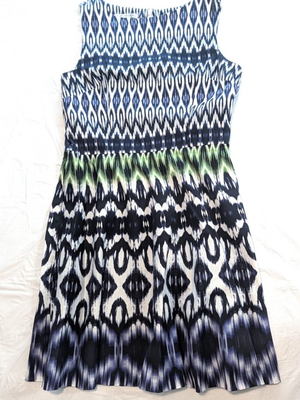 Maggy London Women's Size 12 Sleeveless Abstract Ikat A-Line Midi Dress Back Zip